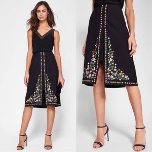 Ted Baker London Vicks A-Line Midi Skirt With Floral Embroidery XL